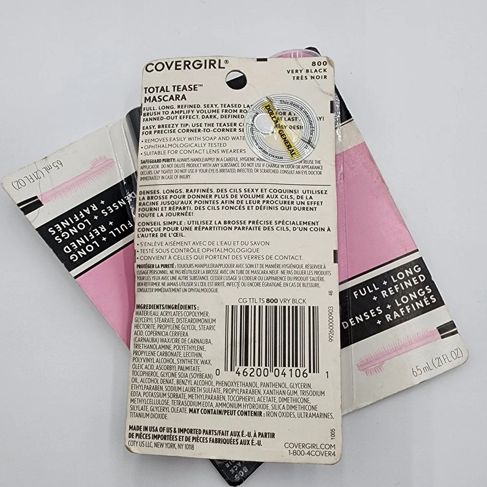 Covergirl Total Tease Mascara Very Black 800 Full Long Refined Lot of 3 New